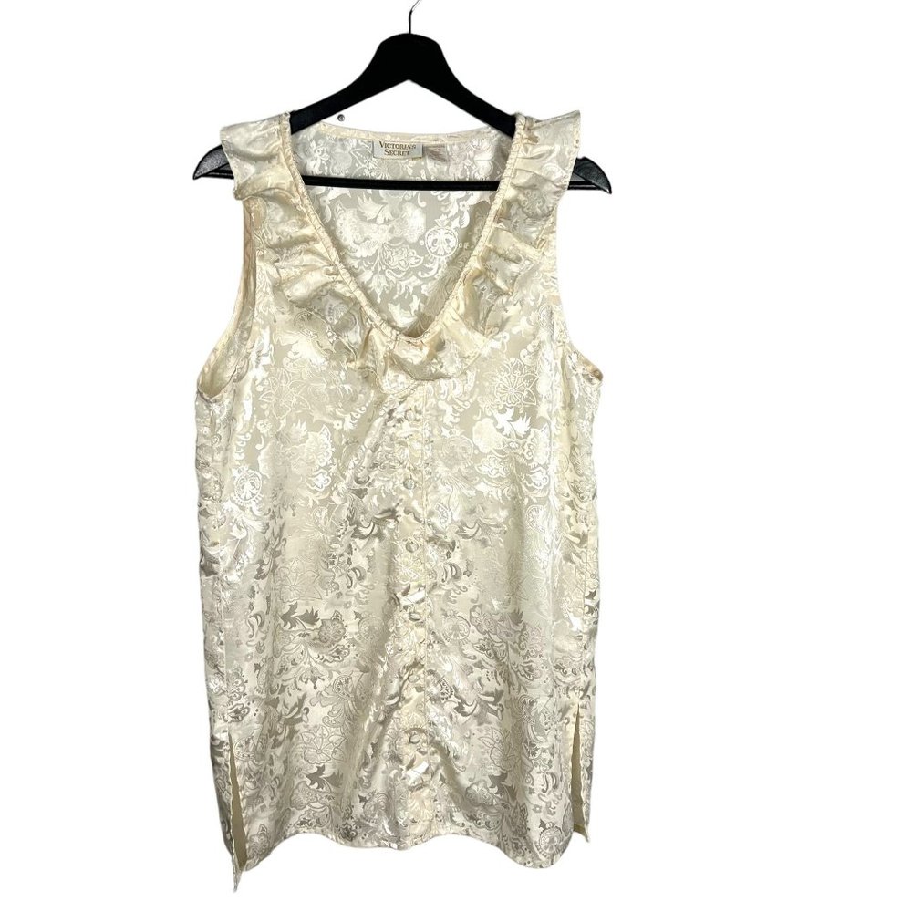 Vintage 90s Victoria Secret Ivory Satin Pajama Top Large